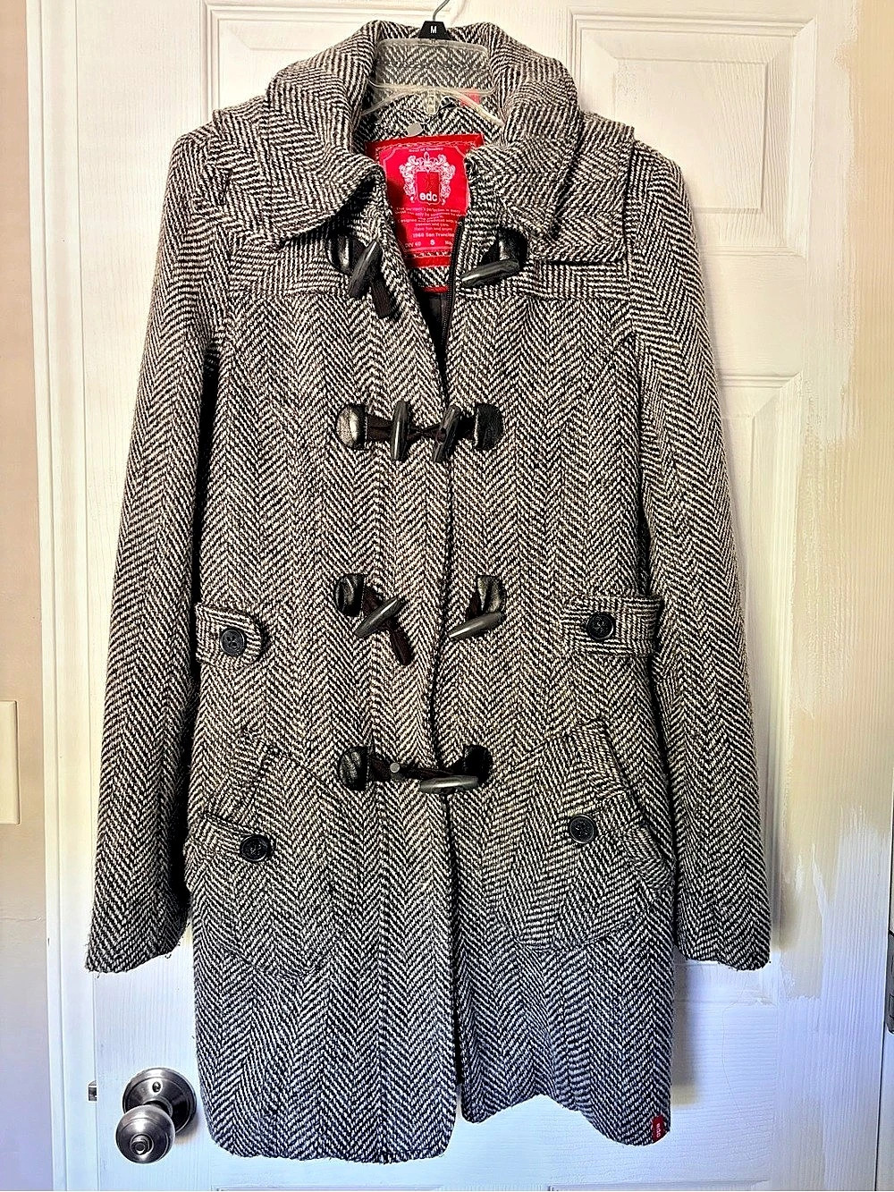 edc Houndstooth Toggle Coat in Black & White Size Small